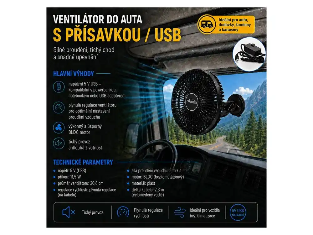 Objednat nyní | Ventilátor 208 mm s přísavkou USB